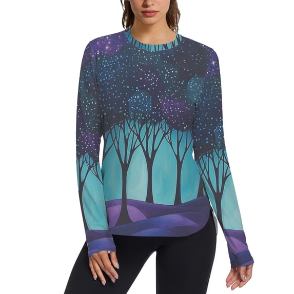 FORMRS Womens Long Sleeve Shirts UPF 50+ Sun Protection Quick Dry Fishing Hiking Tops, Size S-2XL, Purple Moonlight Forest
