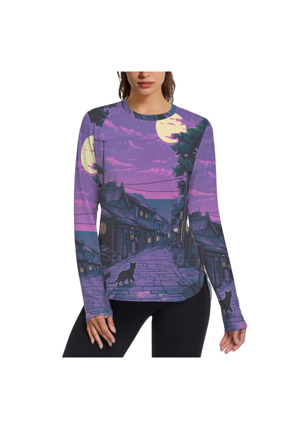 Womens Long Sleeve Shirts UPF 50+ Sun Protection Quick Dry Fishing Hiking Tops, Size S-2XL, Purple Street