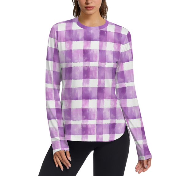 FORMRS Womens Long Sleeve Shirts UPF 50+ Sun Protection Quick Dry Fishing Hiking Tops, Size S-2XL, Purple and White Pattern