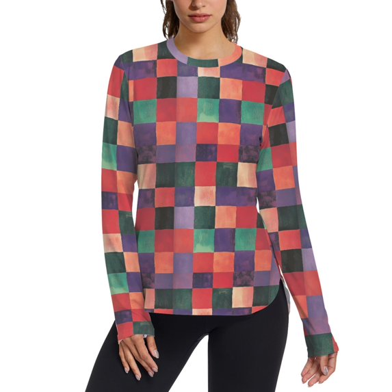 FORMRS Womens Long Sleeve Shirts UPF 50+ Sun Protection Quick Dry Fishing Hiking Tops, Size S-2XL, Red and Purple Plaid Pattern