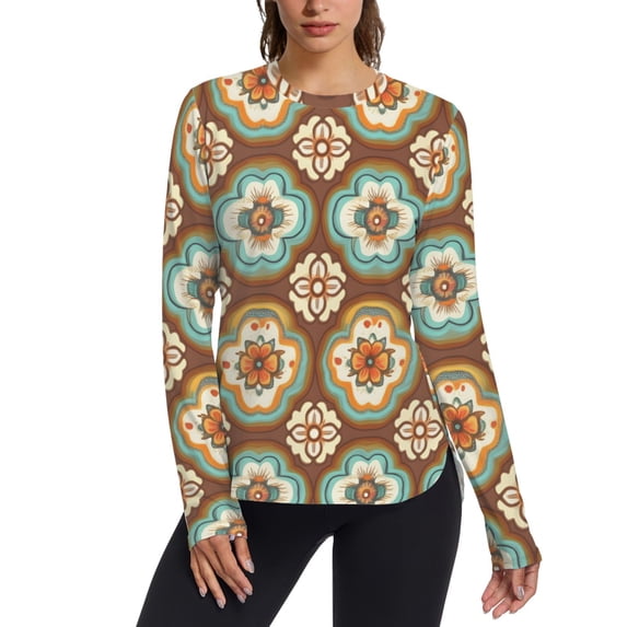 FORMRS Womens Long Sleeve Shirts UPF 50+ Sun Protection Quick Dry Fishing Hiking Tops, Size S-2XL, Retro Blossom Flower