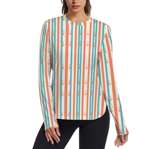 FORMRS Womens Long Sleeve Shirts UPF 50+ Sun Protection Quick Dry Fishing Hiking Tops, Size S-2XL, Simple Nautical Pattern