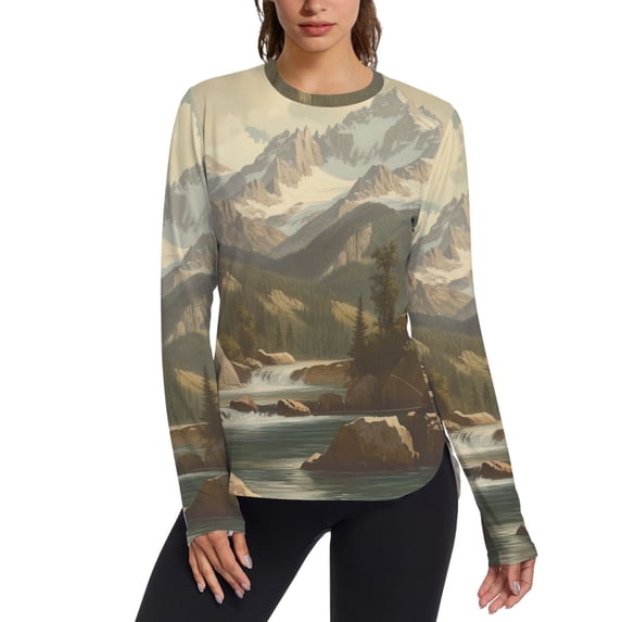 FORMRS Womens Long Sleeve Shirts UPF 50+ Sun Protection Quick Dry Fishing Hiking Tops, Size S-2XL, Snow Mountains