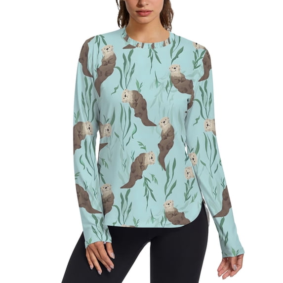 FORMRS Womens Long Sleeve Shirts UPF 50+ Sun Protection Quick Dry Fishing Hiking Tops, Size S-2XL, Swimming Otters Pattern