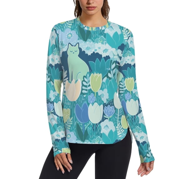 FORMRS Womens Long Sleeve Shirts UPF 50+ Sun Protection Quick Dry Fishing Hiking Tops, Size S-2XL, Vibrant Cat Pattern