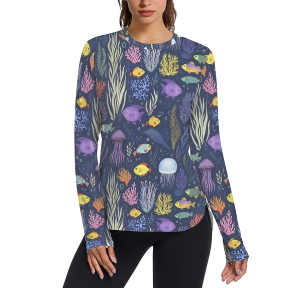 FORMRS Womens Long Sleeve Shirts UPF 50+ Sun Protection Quick Dry Fishing Hiking Tops, Size S-2XL, Vibrant Ocean Pattern