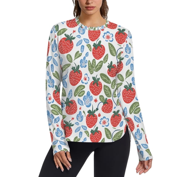 FORMRS Womens Long Sleeve Shirts UPF 50+ Sun Protection Quick Dry Fishing Hiking Tops, Size S-2XL, Vibrant Strawberries