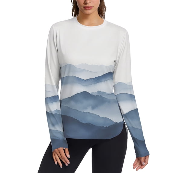 FORMRS Womens Long Sleeve Shirts UPF 50+ Sun Protection Quick Dry Fishing Hiking Tops, Size S-2XL, Watercolor Mountains
