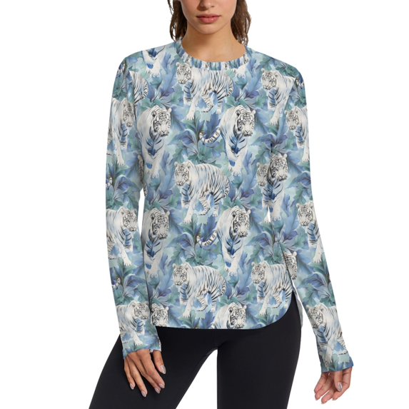 FORMRS Womens Long Sleeve Shirts UPF 50+ Sun Protection Quick Dry Fishing Hiking Tops, Size S-2XL, White Tiger Pattern