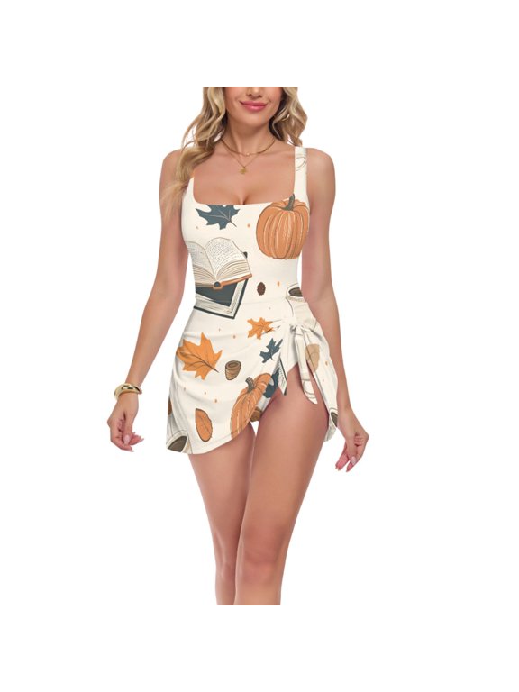 Womens One Piece Swimsuit Tummy Control Bathing Suits Side Tie Swim Dress, Sizes S-3XL, Fall Books