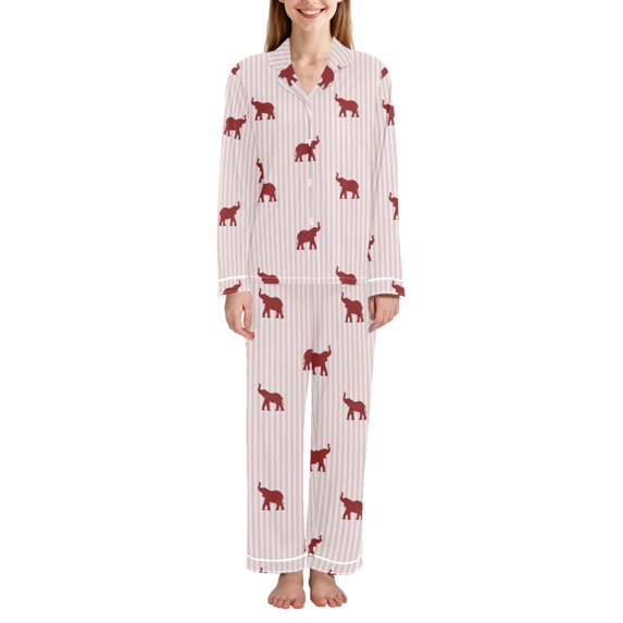 FORMRS Womens Pajama Set Long Sleeve Top and Pants with Pockets Soft Comfy Lounge Sleepwear, Sizes S-2XL, Abstract Elephant Pattern