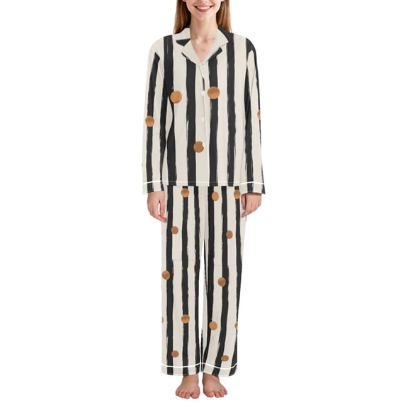 FORMRS Womens Pajama Set Long Sleeve Top and Pants with Pockets Soft Comfy Lounge Sleepwear, Sizes S-2XL, Black Abstract Stripes