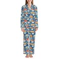 thumbnail image 1 of FORMRS Womens Pajama Set Long Sleeve Top and Pants with Pockets Soft Comfy Lounge Sleepwear, Sizes S-2XL, Blue Cute Train Pattern, 1 of 7