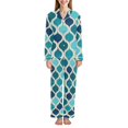thumbnail image 1 of FORMRS Womens Pajama Set Long Sleeve Top and Pants with Pockets Soft Comfy Lounge Sleepwear, Sizes S-2XL, Blue Geometric Pattern, 1 of 7