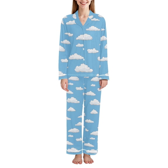 FORMRS Womens Pajama Set Long Sleeve Top and Pants with Pockets Soft Comfy Lounge Sleepwear, Sizes S-2XL, Cartoon Cloud Pattern