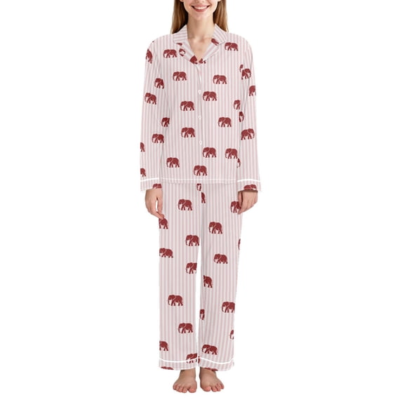 FORMRS Womens Pajama Set Long Sleeve Top and Pants with Pockets Soft Comfy Lounge Sleepwear, Sizes S-2XL, Cartoon Elephant Pattern