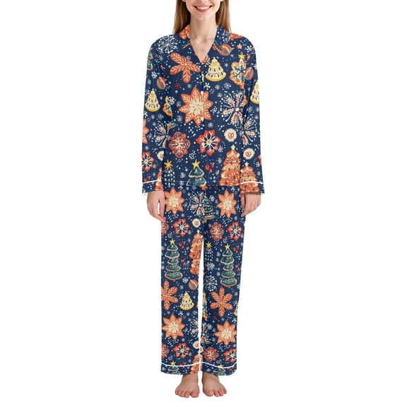 FORMRS Womens Pajama Set Long Sleeve Top and Pants with Pockets Soft Comfy Lounge Sleepwear, Sizes S-2XL, Christmas Splendor