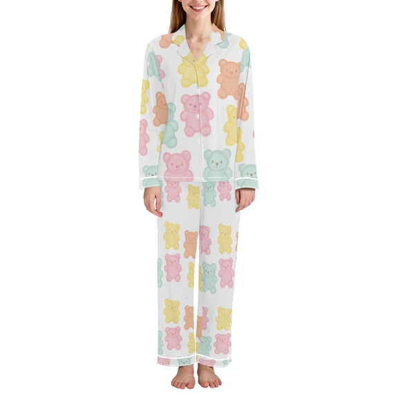 FORMRS Womens Pajama Set Long Sleeve Top and Pants with Pockets Soft Comfy Lounge Sleepwear, Sizes S-2XL, Cute Gummy Bears Pattern
