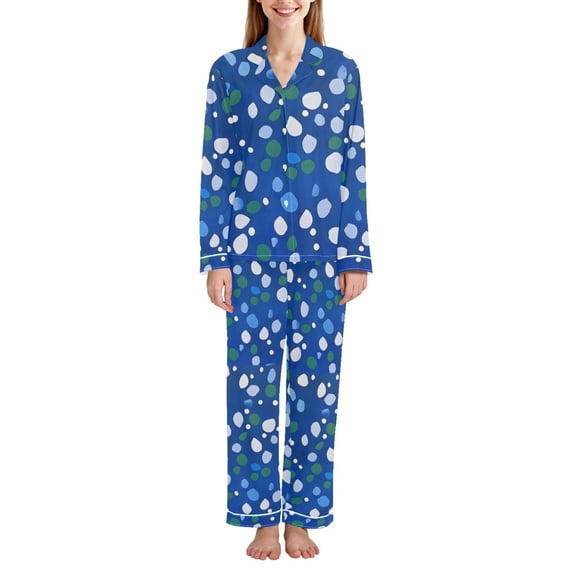 FORMRS Womens Pajama Set Long Sleeve Top and Pants with Pockets Soft Comfy Lounge Sleepwear, Sizes S-2XL, Green Dots