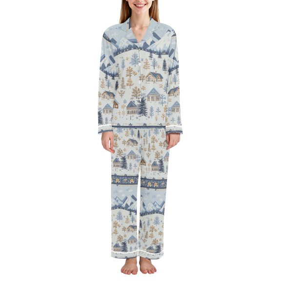 FORMRS Womens Pajama Set Long Sleeve Top and Pants with Pockets Soft Comfy Lounge Sleepwear, Sizes S-2XL, Light Blue Mountain