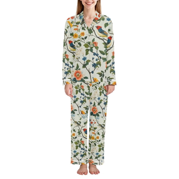 FORMRS Womens Pajama Set Long Sleeve Top and Pants with Pockets Soft Comfy Lounge Sleepwear, Sizes S-2XL, Light Green Floral Pattern