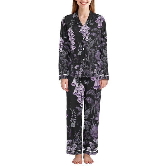 FORMRS Womens Pajama Set Long Sleeve Top and Pants with Pockets Soft Comfy Lounge Sleepwear, Sizes S-2XL, Light Purple Flowers