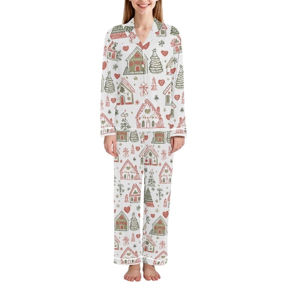 FORMRS Womens Pajama Set Long Sleeve Top and Pants with Pockets Soft Comfy Lounge Sleepwear, Sizes S-2XL, Nordic Christmas House