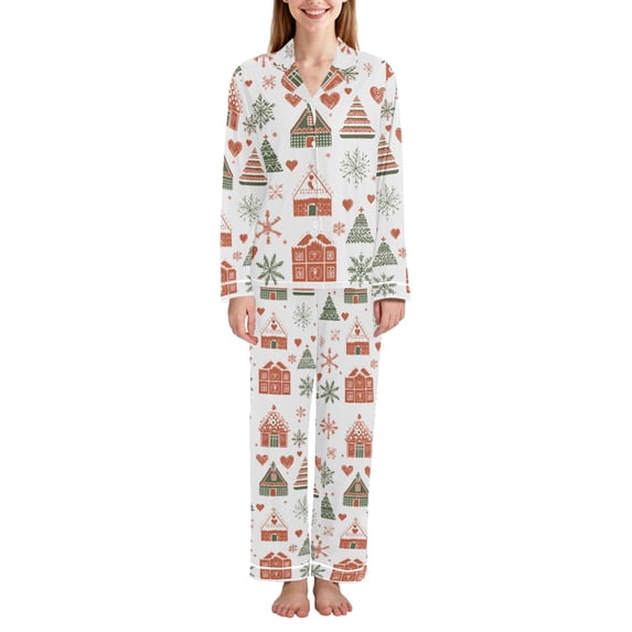 FORMRS Womens Pajama Set Long Sleeve Top and Pants with Pockets Soft Comfy Lounge Sleepwear, Sizes S-2XL, Orange Nordic Christmas