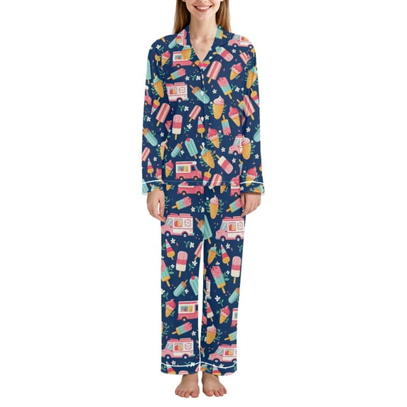 FORMRS Womens Pajama Set Long Sleeve Top and Pants with Pockets Soft Comfy Lounge Sleepwear, Sizes S-2XL, Pink Cartoon Truck Pattern
