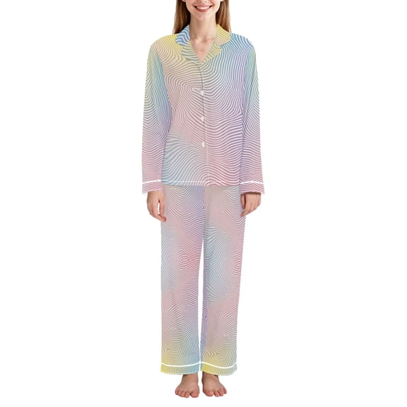 FORMRS Womens Pajama Set Long Sleeve Top and Pants with Pockets Soft Comfy Lounge Sleepwear, Sizes S-2XL, Pink Wavy Striped