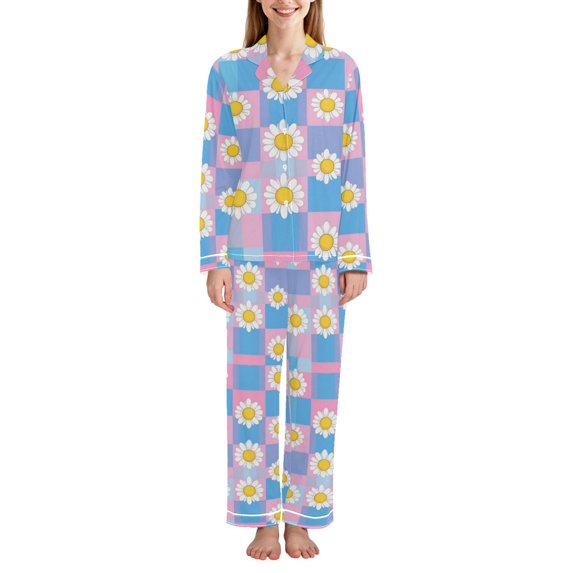 FORMRS Womens Pajama Set Long Sleeve Top and Pants with Pockets Soft Comfy Lounge Sleepwear, Sizes S-2XL, Playful Daisy