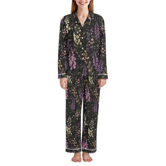 FORMRS Womens Pajama Set Long Sleeve Top and Pants with Pockets Soft Comfy Lounge Sleepwear, Sizes S-2XL, Purple Floral Pattern