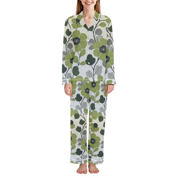 FORMRS Womens Pajama Set Long Sleeve Top and Pants with Pockets Soft Comfy Lounge Sleepwear, Sizes S-2XL, Retro Flower Print