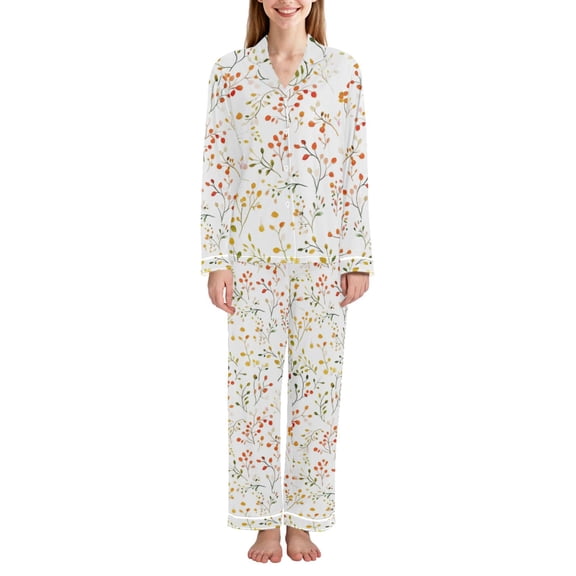 FORMRS Womens Pajama Set Long Sleeve Top and Pants with Pockets Soft Comfy Lounge Sleepwear, Sizes S-2XL, Small Floral Pattern