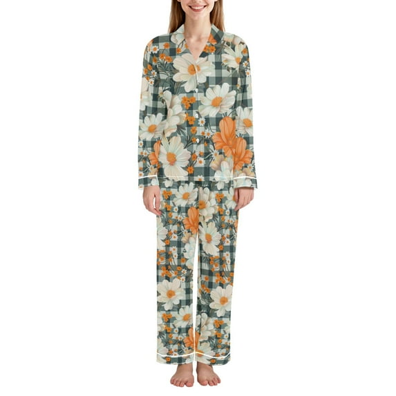 FORMRS Womens Pajama Set Long Sleeve Top and Pants with Pockets Soft Comfy Lounge Sleepwear, Sizes S-2XL, Sunny Blooms