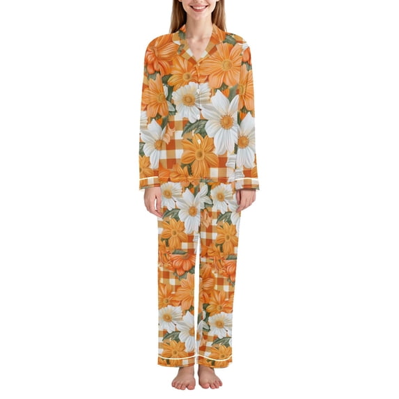 FORMRS Womens Pajama Set Long Sleeve Top and Pants with Pockets Soft Comfy Lounge Sleepwear, Sizes S-2XL, Sunny Floral