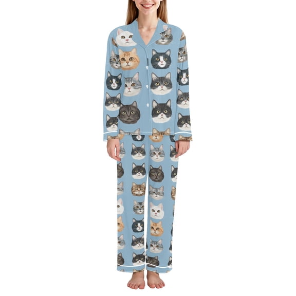 FORMRS Womens Pajama Set Long Sleeve Top and Pants with Pockets Soft Comfy Lounge Sleepwear, Sizes S-2XL, Vibrant Cute Cat