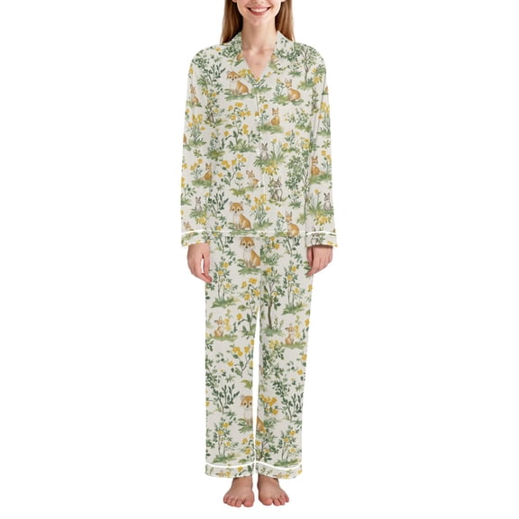 FORMRS Womens Pajama Set Long Sleeve Top and Pants with Pockets Soft Comfy Lounge Sleepwear, Sizes S-2XL, Watercolor Animals Pattern