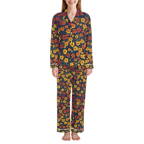 FORMRS Womens Pajama Set Long Sleeve Top and Pants with Pockets Soft Comfy Lounge Sleepwear, Sizes S-2XL, Yellow Floral