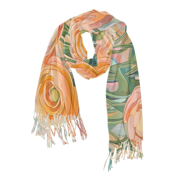 FORMRS Womens Scarf Winter Soft Long Big Warm Shawls Wrap Tassel Scarves, Abstract Floral Art
