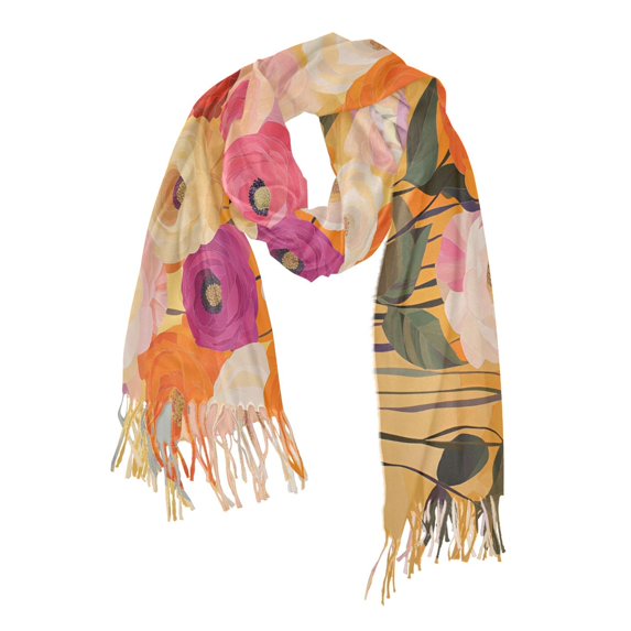 FORMRS Womens Scarf Winter Soft Long Big Warm Shawls Wrap Tassel Scarves, Abstract Floral