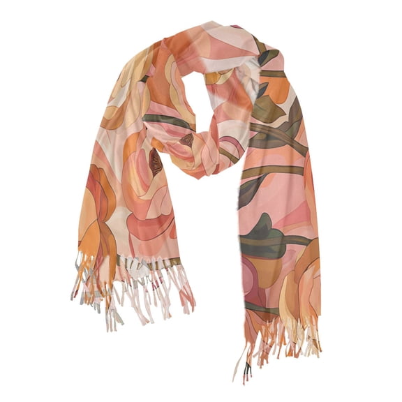 FORMRS Womens Scarf Winter Soft Long Big Warm Shawls Wrap Tassel Scarves, Abstract Orange Flowers