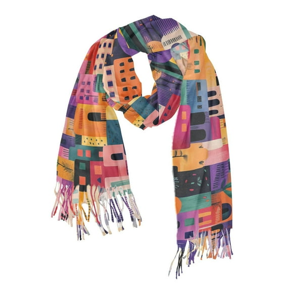 FORMRS Womens Scarf Winter Soft Long Big Warm Shawls Wrap Tassel Scarves, Art Buildings