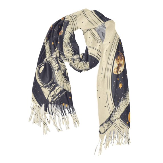 FORMRS Womens Scarf Winter Soft Long Big Warm Shawls Wrap Tassel Scarves, Astronaut Floating