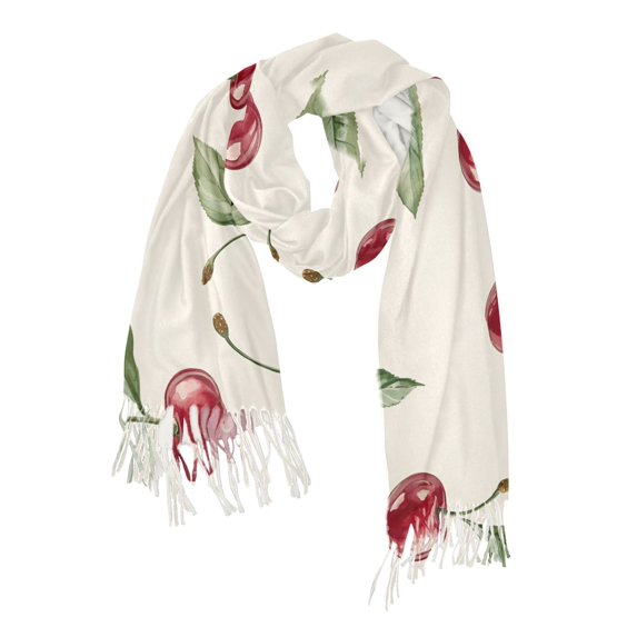 FORMRS Womens Scarf Winter Soft Long Big Warm Shawls Wrap Tassel Scarves, Beige Cherry