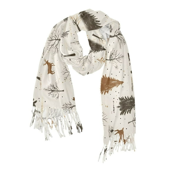 FORMRS Womens Scarf Winter Soft Long Big Warm Shawls Wrap Tassel Scarves, Beige Christmas Forest
