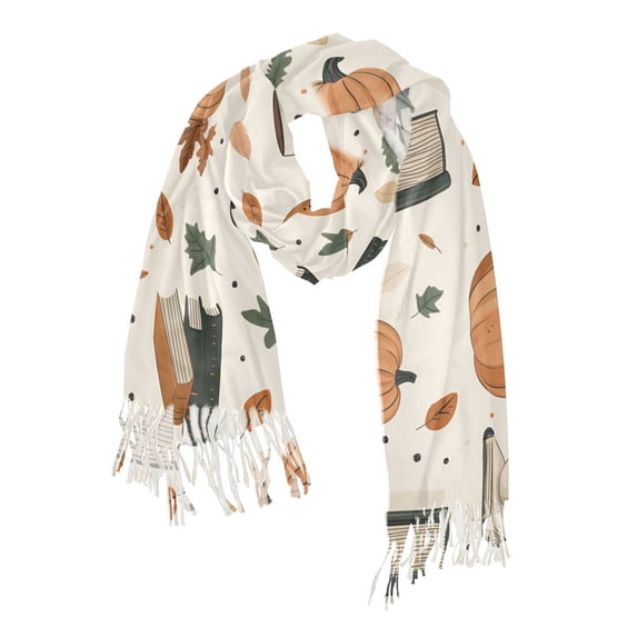FORMRS Womens Scarf Winter Soft Long Big Warm Shawls Wrap Tassel Scarves, Beige Fall Leaves