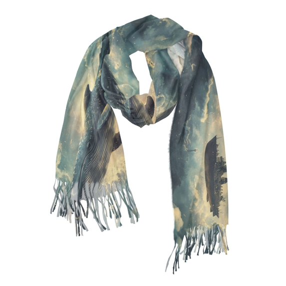 FORMRS Womens Scarf Winter Soft Long Big Warm Shawls Wrap Tassel Scarves, Beige Floating Whale