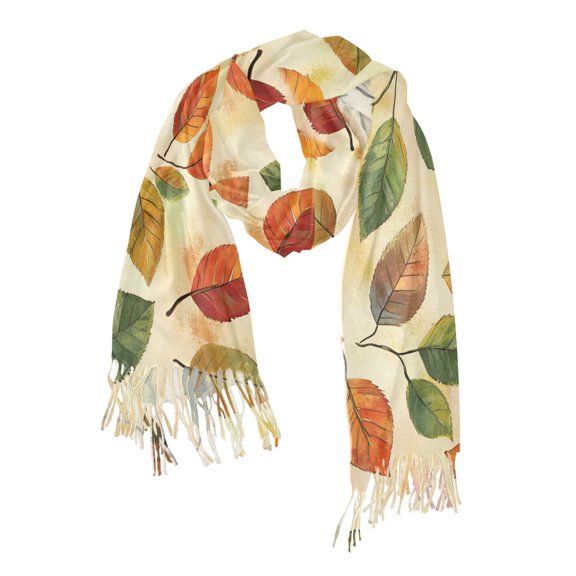 FORMRS Womens Scarf Winter Soft Long Big Warm Shawls Wrap Tassel Scarves, Beige Leaves