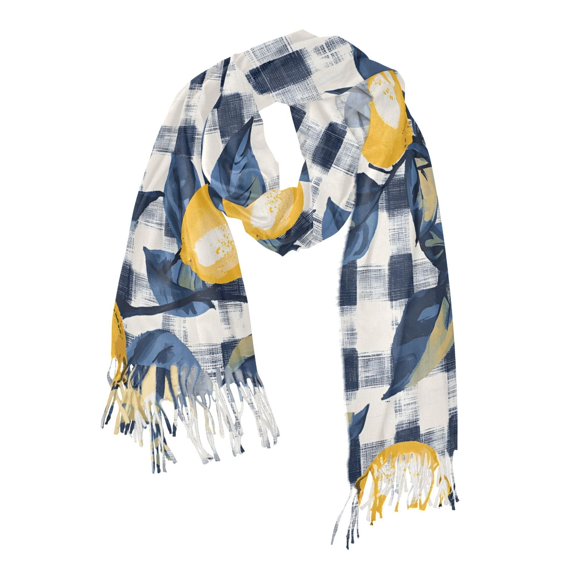 FORMRS Womens Scarf Winter Soft Long Big Warm Shawls Wrap Tassel Scarves, Beige Plaid Lemon